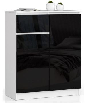 Komoda K 80 Cm 2 Drzwi 1 Szuflada Biała / Czarny Połysk