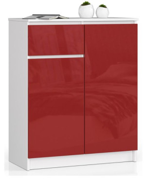 Komoda K 80 Cm 2 Drzwi 1 Szuflada Biała / Czerwony Połysk