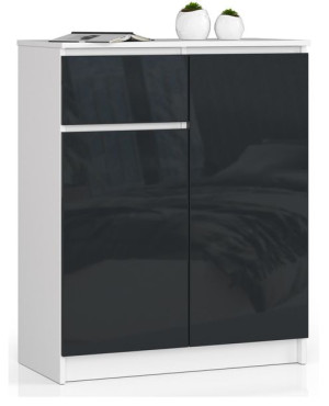 Komoda K 80 Cm 2 Drzwi 1 Szuflada Biała / Grafit Połysk