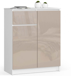 Komoda Do Salonu K 80 Cm 2 Drzwi 1 Szuflada - Biała-cappuccino Połysk