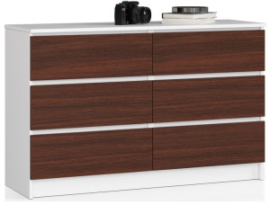 Komoda K 120 Cm 6 Szuflad Biała / Wenge