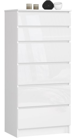 Komoda K 60 Cm 6 Szuflad Akryl Biały Wysoki Połysk