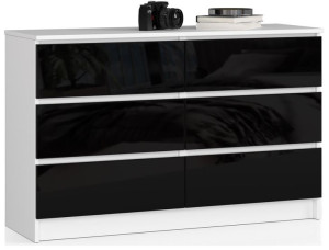 Komoda K 120 Cm 6 Szuflad Akryl Czarny Wysoki Połysk