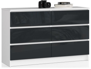 Komoda K 120 Cm 6 Szuflad Akryl Grafit Wysoki Połysk