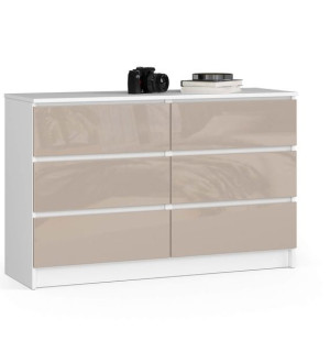Komoda do salonu K 120 cm 6 szuflad - biała-cappuccino połysk