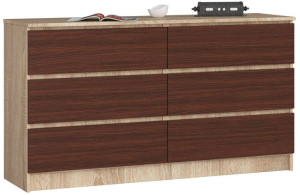 Komoda K 140 Cm 6 Szuflad Sonoma / Wenge