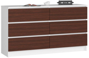 Komoda K 140 Cm 6 Szuflad Biała / Wenge
