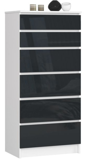 Komoda K 60 Cm 6 Szuflad Biała / Grafit Połysk