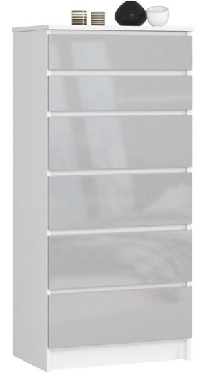 Komoda K 60 Cm 6 Szuflad Biała / Metalik Połysk