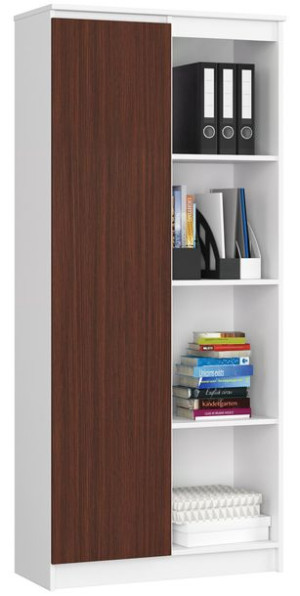 Regał Biurowy R 80 Cm Clp 1 Drzwi 4 Półki Biały / Wenge