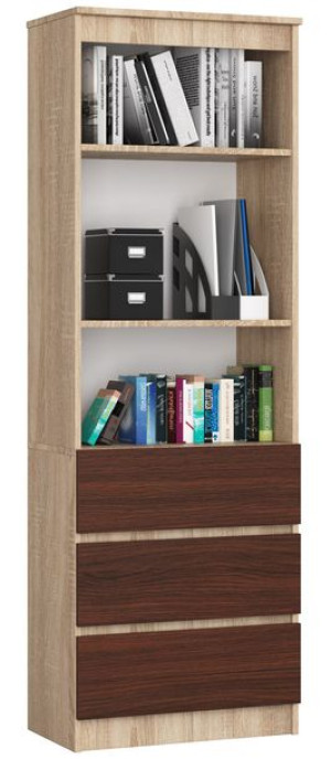 Regał Biurowy R 60 Cm Clp 3 Szuflady 2 Półki Sonoma / Wenge