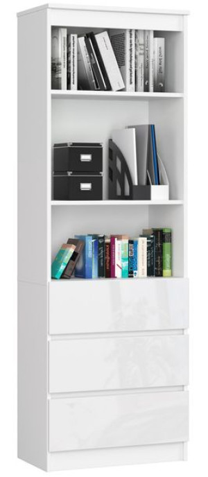 Regał Biurowy R 60 Cm Clp 3 Szuflady 2 Półki Biały / Biały Połysk