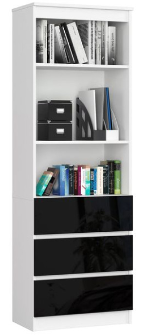 Regał Biurowy R 60 Cm Clp 3 Szuflady 2 Półki Biały / Czarny Połysk