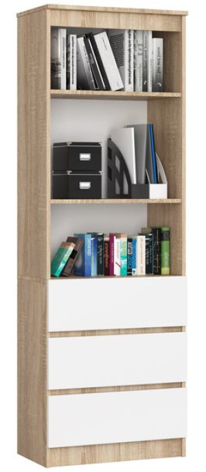 Regał Biurowy R 60 Cm Clp 3 Szuflady 2 Półki Dąb Sonoma / Biały