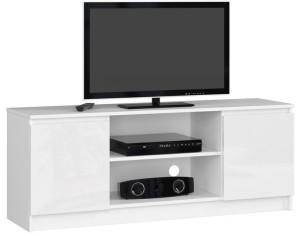 Szafka Rtv 140 Cm 2d 1p Biały Akryl Wysoki Połysk
