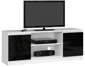 Szafka Rtv 140 Cm 2d 1p Biała / Czarny Połysk
