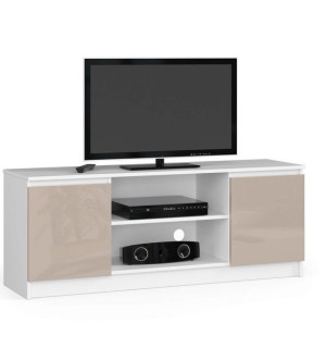 Szafka RTV 140 cm pod telewizor - biała - cappuccino połysk