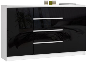Komoda K 160 Cm 2 Drzwi 4 Szuflady Czarny Wysoki Połysk