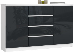 Komoda K 160 Cm 2 Drzwi 4 Szuflady Grafit Wysoki Połysk