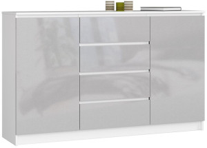 Komoda K 160 Cm 2 Drzwi 4 Szuflady Metalik Wysoki Połysk