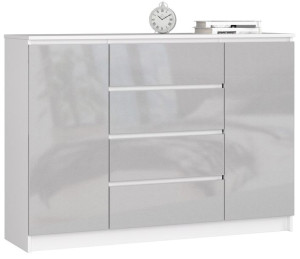 Komoda K 140 Cm 2 Drzwi 4 Szuflady Akryl Metalik Wysoki Połysk