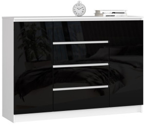 Komoda K 140 Cm 2 Drzwi 4 Szuflady Akryl Czarny Wysoki Połysk