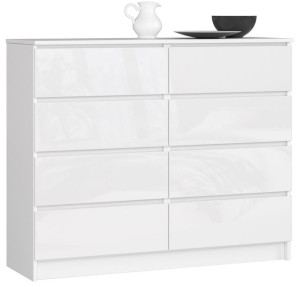 Komoda K 120 Cm 8 Szuflad Akryl Biała Wysoki Połysk