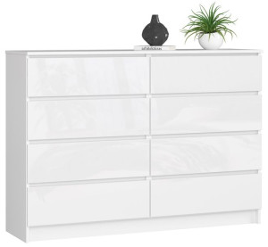 Komoda K 140 Cm 8 Szuflad Akryl Biała Wysoki Połysk