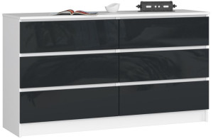 Komoda K 140 Cm 6 Szuflad Grafit Akryl Wysoki Połysk