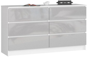 Komoda K 140 Cm 6 Szuflad Metalik Akryl Wysoki Połysk