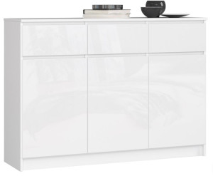 Komoda K 140 Cm 3 Drzwi 3 Szuflady Biała / Biały Połysk