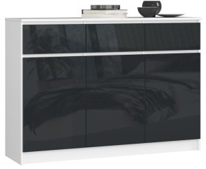 Komoda K 140 Cm 3 Drzwi 3 Szuflady Biała / Grafit Połysk