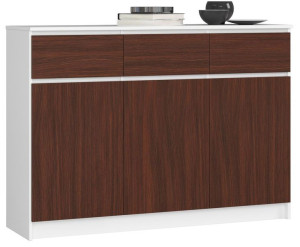 Komoda K 140 Cm 3 Drzwi 3 Szuflady Biała / Wenge
