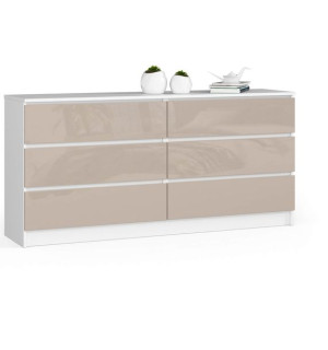 Komoda do salonu K 160 cm 6 szuflad - biała-cappuccino połysk
