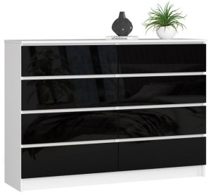 Komoda K 140 Cm 8 Szuflad Akryl Czarny Wysoki Połysk