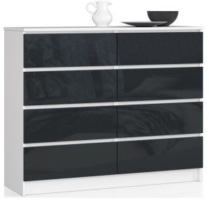 Komoda K 120 Cm 8 Szuflad Akryl Grafit Wysoki Połysk