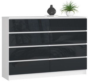 Komoda K 140 Cm 8 Szuflad Akryl Grafit Wysoki Połysk