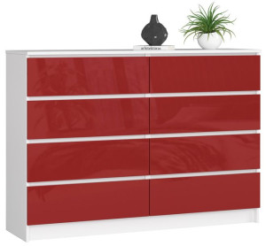 Komoda K 140 Cm 8 Szuflad Akryl Czerwony Wysoki Połysk