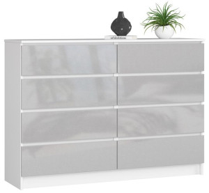 Komoda K 140 Cm 8 Szuflad Akryl Metalik Wysoki Połysk