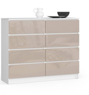 Komoda Do Salonu K 120 Cm 8 Szuflad - Biała-cappuccino Połysk