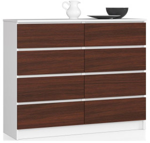 Komoda K 120 Cm 8 Szuflad Biała / Wenge