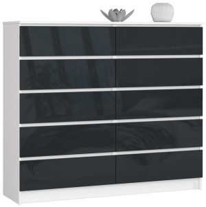 Komoda K 140 Cm 10 Szuflad Biała / Grafit Połysk