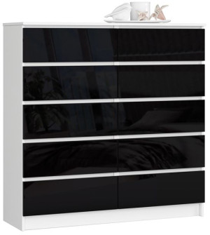 Komoda K 120 Cm 10 Szuflad Biała / Czarny Połysk