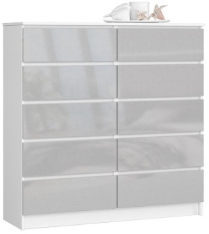 Komoda K 120 Cm 10 Szuflad Biała / Metalik Połysk
