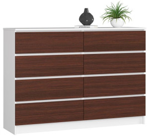Komoda K 140 Cm 8 Szuflad Biała / Wenge