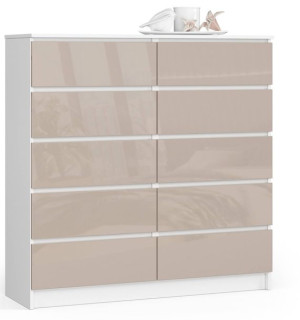 Komoda Do Salonu K 120 Cm 10 Szuflad - Biała-cappuccino Połysk