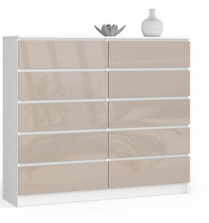 Komoda Do Salonu K 140 Cm 10 Szuflad - Biała-cappuccino Połysk