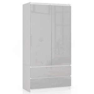 Szafa S 90 Cm 2 Drzwi 2 Szuflady Biała / Metalik Połysk
