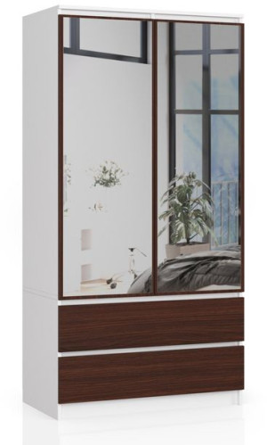 Szafa S 90 Cm 2 Drzwi 2 Szuflady 2 Lustra Biała / Wenge