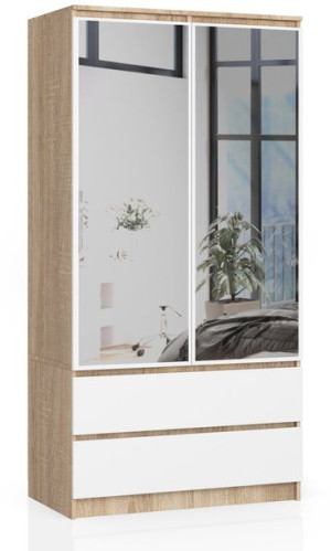 Szafa S 90 Cm 2 Drzwi 2 Szuflady 2 Lustra Sonoma / Biała